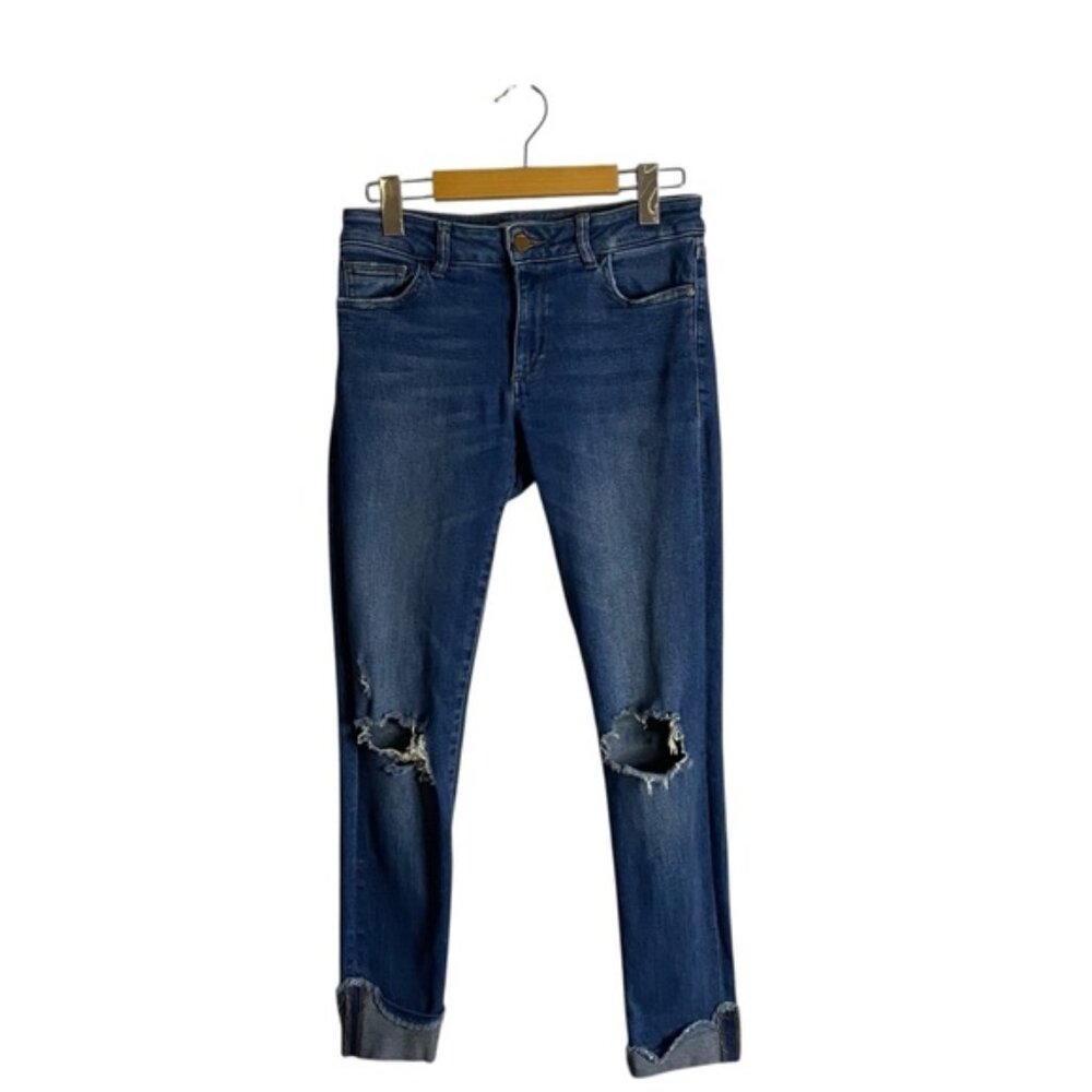 DL1961 Women's Florence Instasculpt Cropped Distressed Harbor Denim Jean